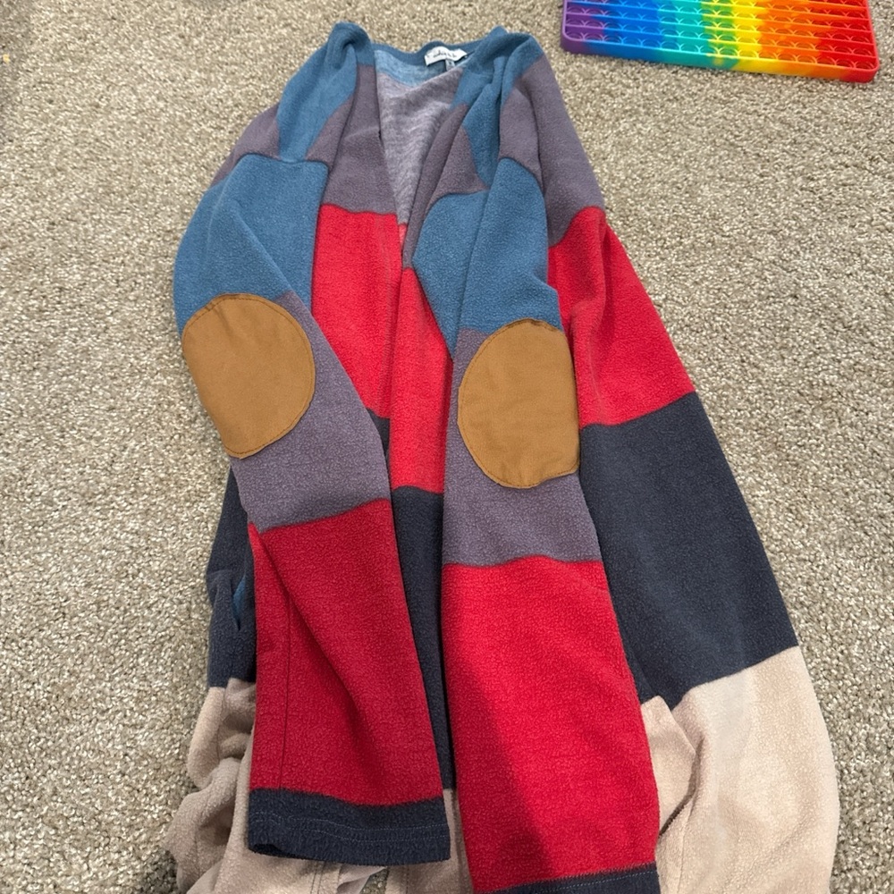 Colorful Striped Cardigan with Elbow Patches
